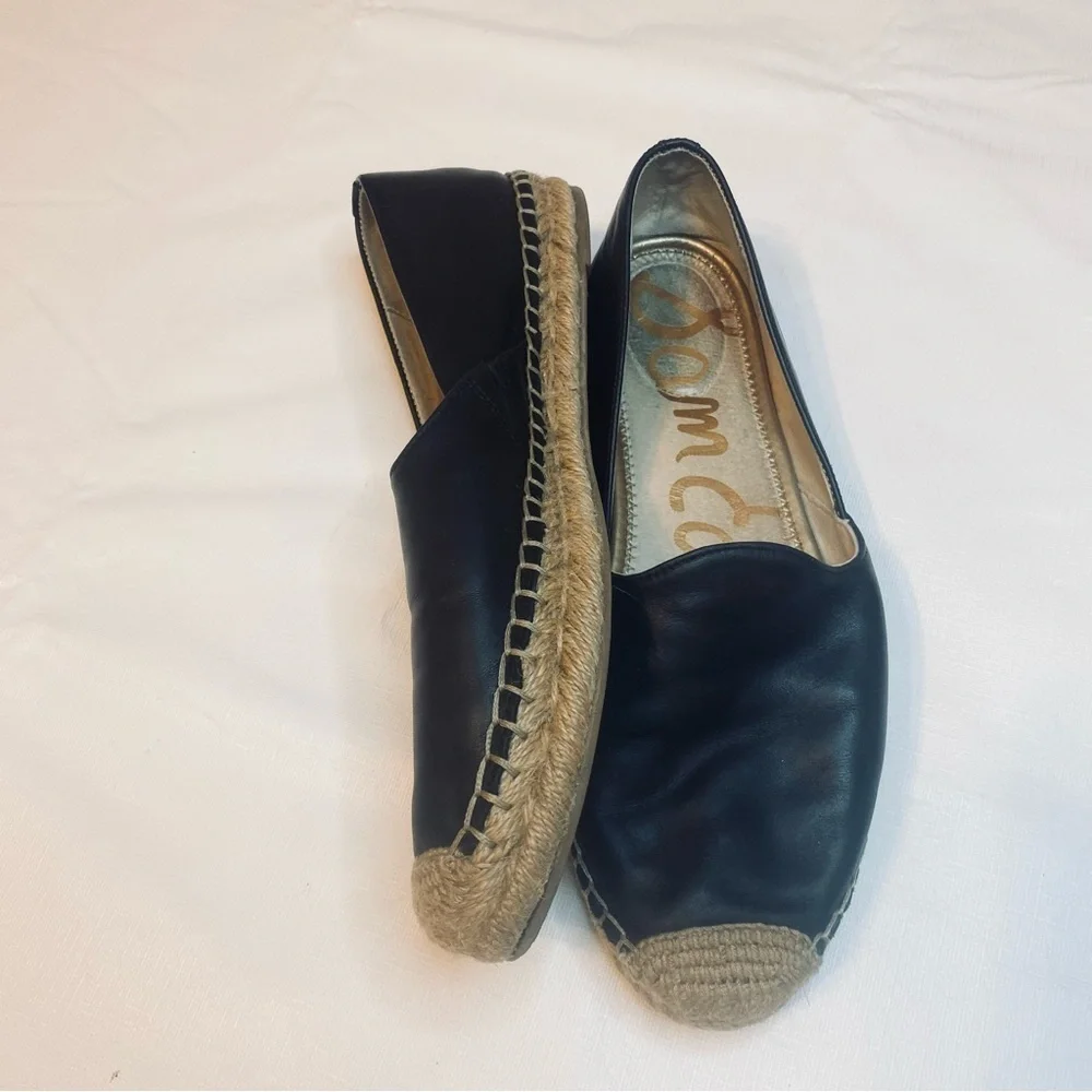 Sam Edelman Black Leather Espadrilles with Tan Accents